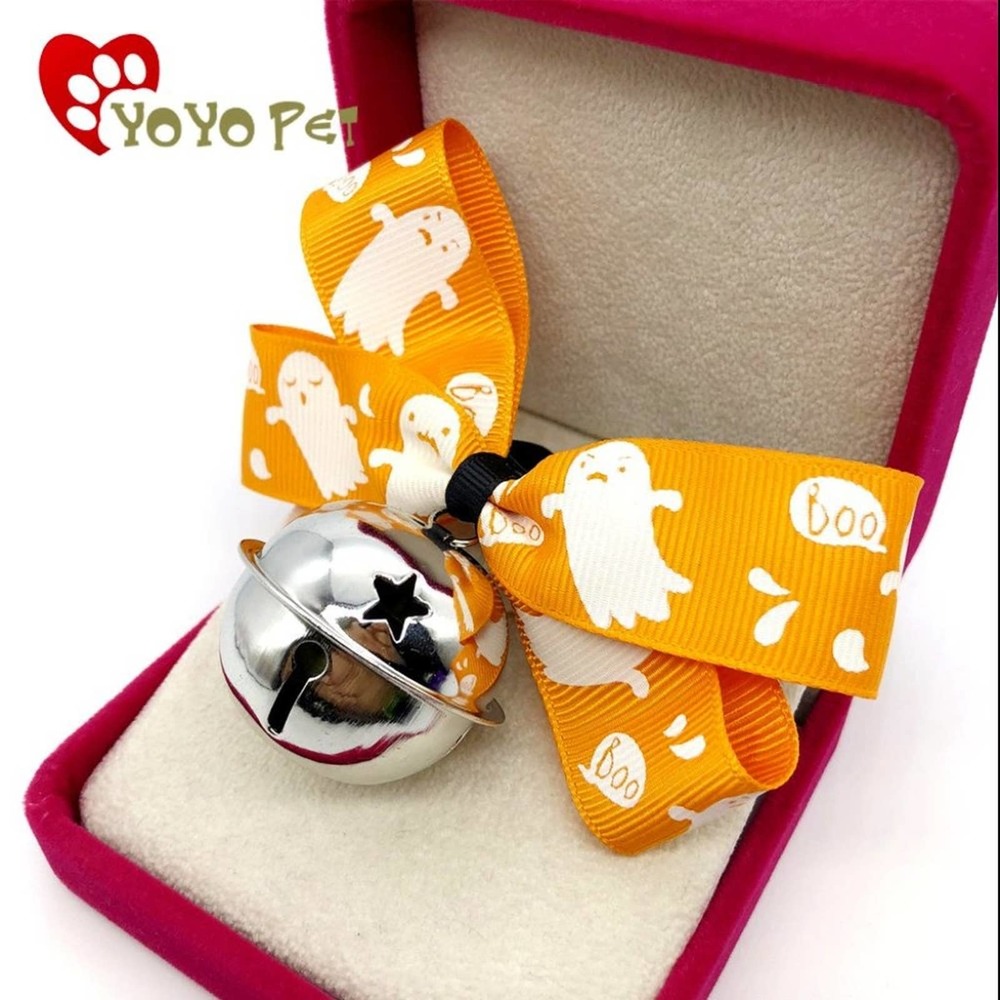 White Ghost on Orange Grosgrain Ribbon Halloween Pet Collar. NWOT